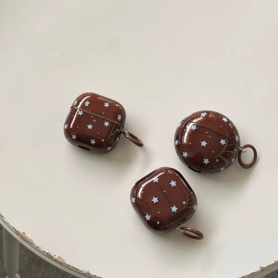 Braune halbtransparente Kopfhörer-Schutzhülle mit Polka Dot und Sternen für Samsung Galaxy Buds 4 Pro, 3 Pro, 2 Pro, FE, Live und Core - Bild 5