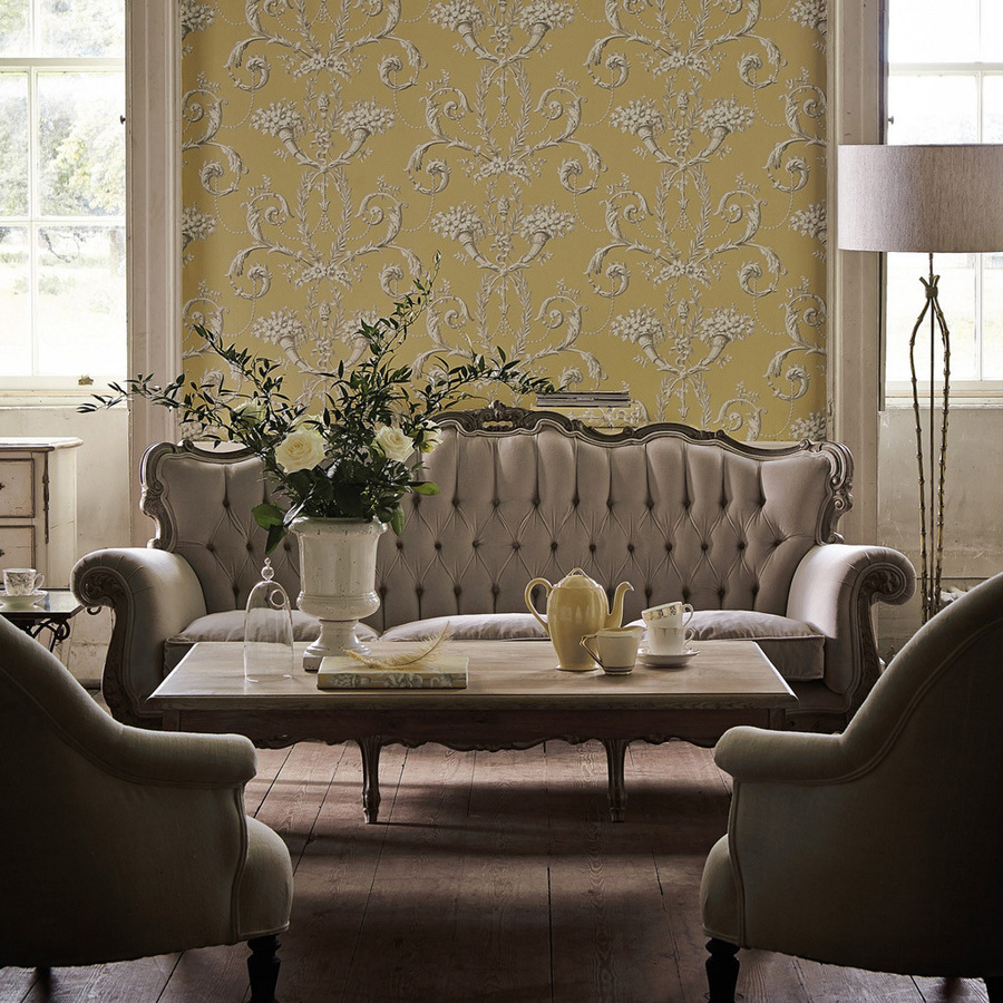 Little Greene Tapete Versailles Royale in Gelb mit floralem Botanical-Design - Bild 1