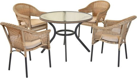 Merxx Gartenmöbel-Set Ravenna 5-teilig aus Aluminium und Kunststoffgeflecht in Braun mit runden Gartentisch und 4 Sitzplätzen - Bild 2