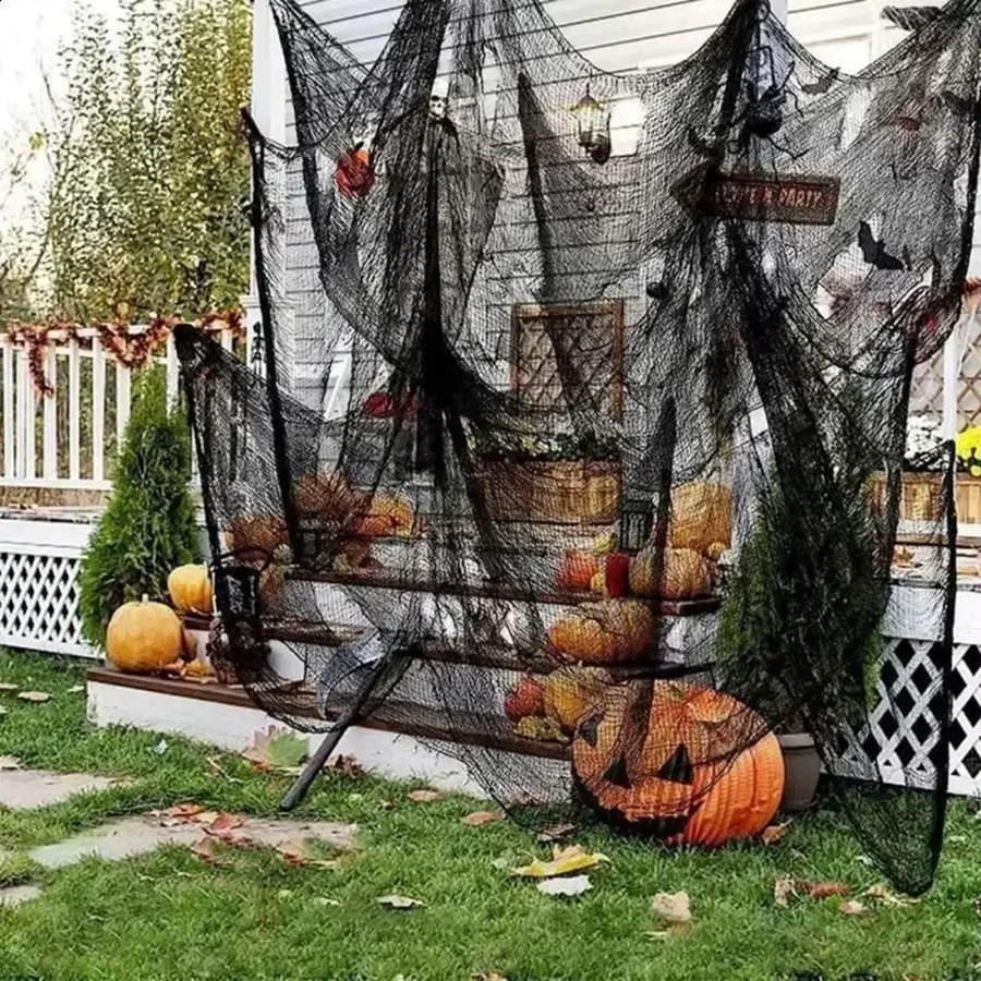 AFYPRTY Halloween Grusel-Gazetuch in Schwarz zur Wanddekoration für Fenster, Tisch oder Tür, Breite: 76 cm, Höhe: 183 cm - Bild 4