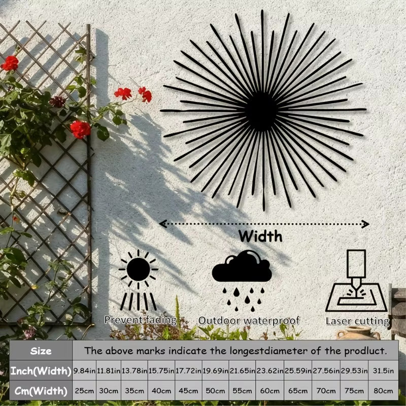 Moderne abstrakte Sonnenstrahlen Wandkunst aus Metall in Schwarz von CIFBUY – Geometrische 2D Aluminium-Skulptur für dein Wohnzimmer, Schlafzimmer oder Büro - Bild 2