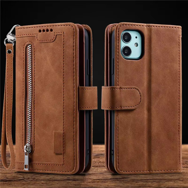 Luxus Lederbrieftasche Flip-Hülle für Xiaomi 15T 17T Pro 5G und Poco X7 M8 X8 Pro Max mit 9 Kartenfächern und Reißverschluss in Braun - Bild 2