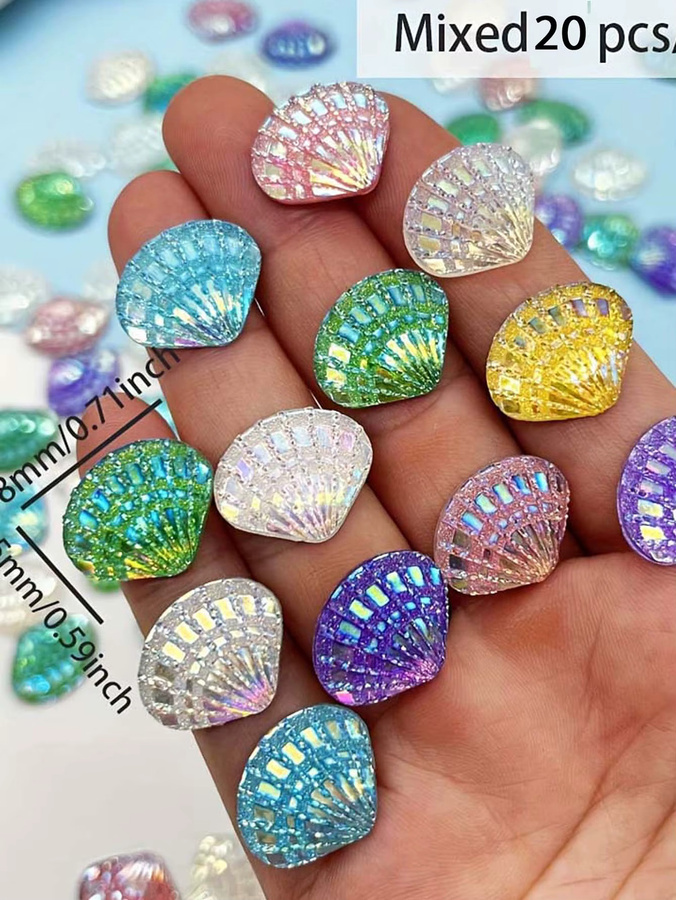 20 Stück glitzernde Muschel-Strasssteine in AB-Farbe aus Kunstharz für DIY-Schmuck und Bastelarbeiten - Bild 2