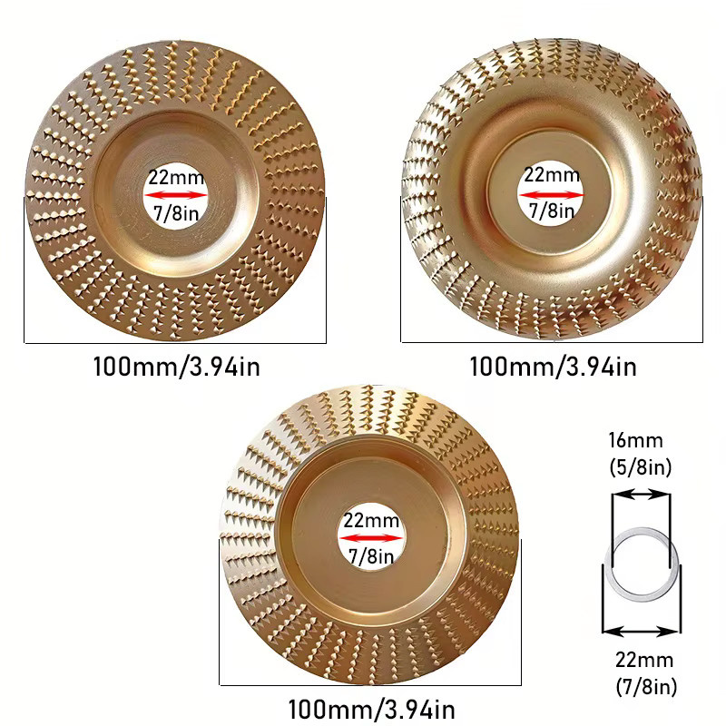 LouCnloin Holz Schnitzrad Polierrad Schleifscheibe für Holzgestaltung, Farbe: Gold, Innendurchmesser: 22 mm - Bild 2