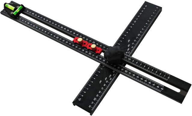 Koogeelife T-Quadrat Mehrwinkel-Messwerkzeug mit Libelle, verstellbar 90 und 45 Grad, schwarz, Breite: 54 cm - Bild 1