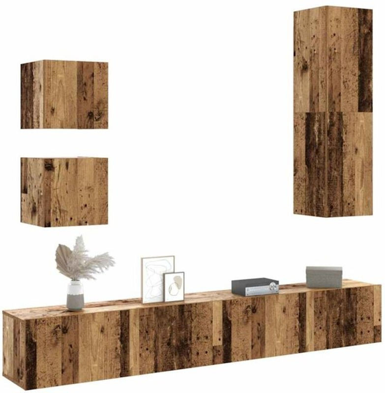 Vidaxl 5-teiliges TV-Schrank-Set zur Wandmontage in Altholz-Optik, Farbe Braun, Industrial Design aus Holzwerkstoff - Bild 1