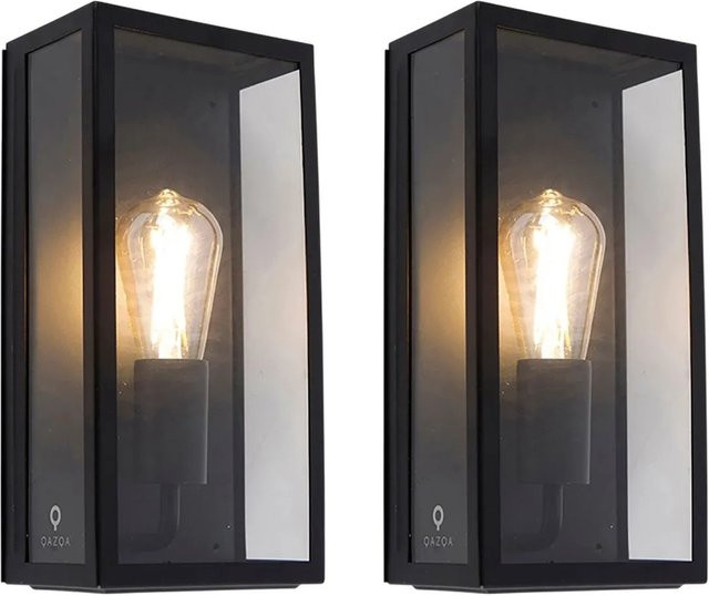QAZQA Set aus 2 Außenwandleuchten Rotterdam in Schwarz aus Edelstahl und Glas mit IP44 Schutz und dimmbarer Funktion - Bild 1