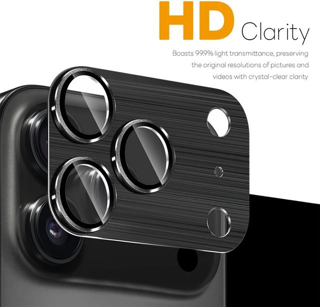 Schutzset für iPhone 17 Pro Max mit Ultra HD Kamera Displayfolie 9H Härte und Metall Objektivschutzring in Schwarz - Bild 1
