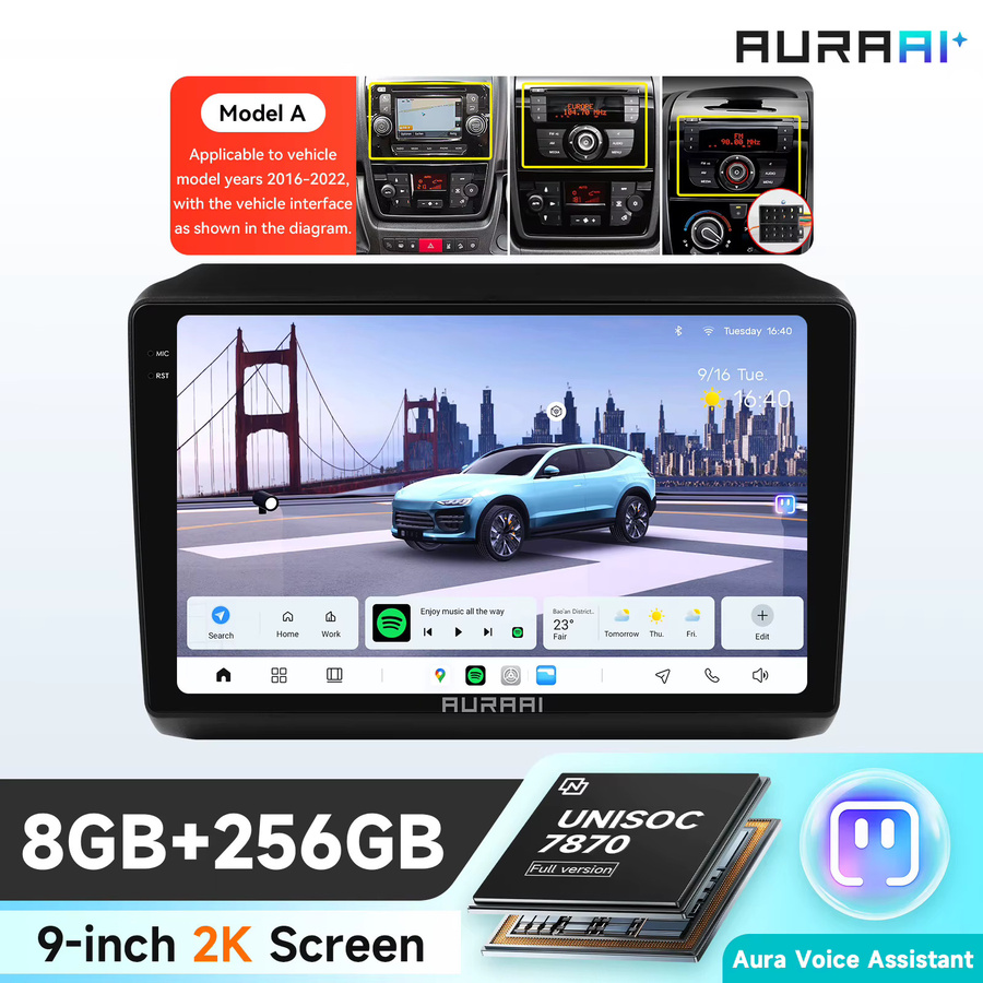 AURAAI X100 Android 13 Autoradio mit Carplay, Dual Mic und ADAS 360 Kamera für Fiat Ducato 3, Citroen Jumper 2 und Peugeot Boxer, Schwarz - Bild 3