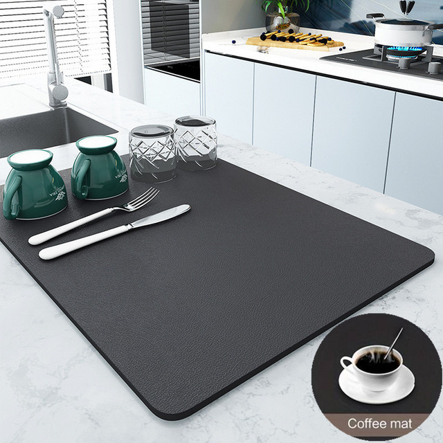 Kitchya Saugfähige Küchenmatte Schwarz, Rutschfeste und Schnelltrocknende Abtropfmatte für Küche und Bad - Bild 1