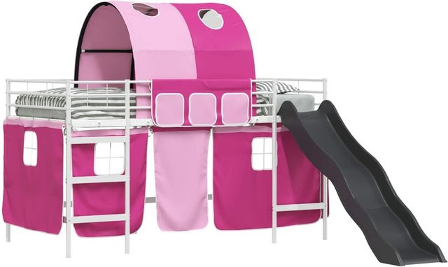 vidaXL Kinder-Etagenbett aus Metall in Weiß und Rosa mit Hausrahmen, B/T/H: 205 x 90 x 116 cm - Bild 1