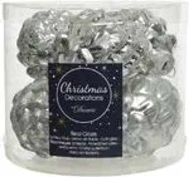Kaemingk Christbaumschmuck Zapfen aus Glas in Silber, 6 Stück, Höhe: 7 cm, Breite: 5 cm - Bild 1
