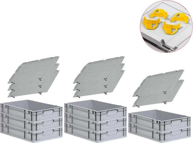 PROREGAL Spar Set mit 8x Eurobox Nextgen Economy in Gelb inklusive Auflagedeckel und 4x Schiebeschnappverschlüssen, H x B x T: 12 x 40 x 60 cm, 23 Liter - Bild 1