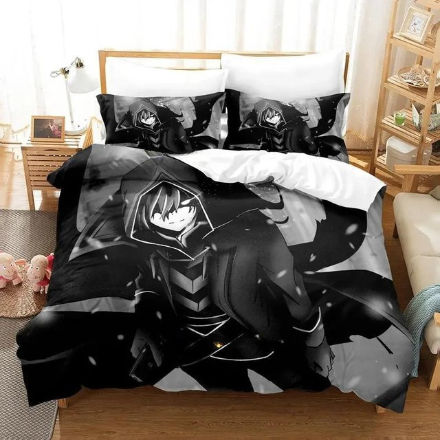 The Eminence in Shadow Cid Kagenou Bettwäsche-Set mit 3D Anime-Design, dreiteiliges Set aus Microfaser in Schwarz, Bettbezug und Kissenbezüge, Breite: 70 cm, Länge: 133 cm - Bild 1