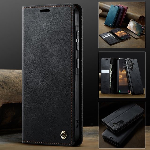 Magnetische Leder Brieftasche als Flip-Cover für Samsung Galaxy A56 A36 A26 A17 A16 A55 A35 A25 A54 A34 A33 A15 5G A14 A53 A50 A52 in Schwarz oder Beige - Bild 1