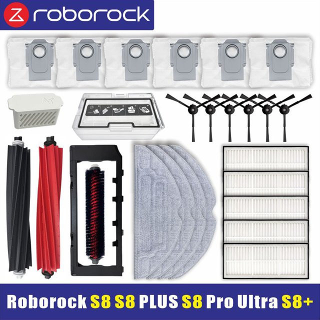 Roborock S8 Pro Ultra S8+ Roboter-Staubsauger-Ersatzteil-Set mit Hauptseitenbürsten, Mopptüchern, HEPA-Filtern und Staubbeuteln in Multicolour - Bild 1