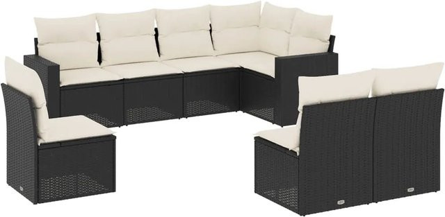 vidaXL 8-tlg. Garten-Sofagarnitur in L-Form aus Poly-Rattan mit Kissen in Schwarz - Bild 1