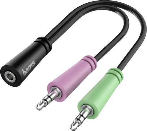 Hama Audio-Adapter mit 2x 3,5 mm Klinke-Stecker auf 4-poligen 3,5 mm Klinke-Headset-Anschluss in Schwarz und Multicolour - Bild 1
