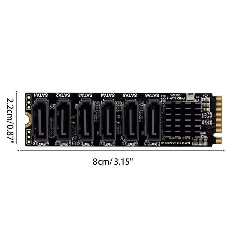 Ninth World M.2 NVMe zu 6 Port SATA 3.0 Adapter Karte mit 6 SATA Kabeln in Schwarz - Bild 2