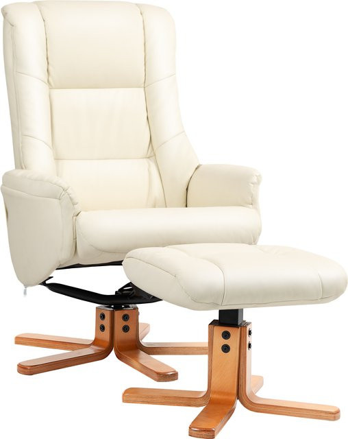 HOMCOM Relaxsessel mit Hocker in Beige und Weiß aus Kunstleder mit Liege- und Wippfunktion - Bild 1