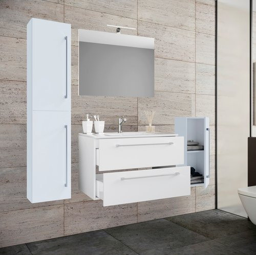 VCM Badmöbel-Set modern in Weiß mit Waschtisch, Spiegelschrank und Hochschrank, Breite: 80 cm, Höhe: 150 cm, Tiefe: 46 cm - Bild 1