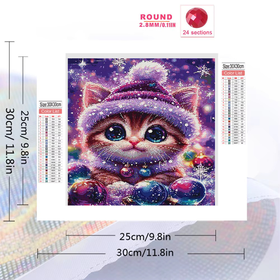 EverShine Diamant-Stickerei Katze mit quadratischen Bohrern in Multicolour, Motiv Schnee und Weihnachten, B/H: 30 x 30 cm - Bild 2