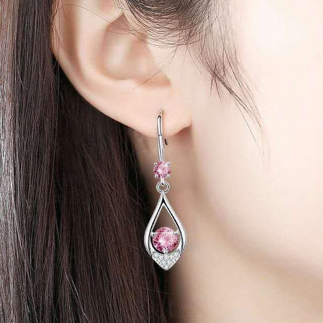 YIRAN Jewelry Tropfenohrring 925 Silber, Diamant, Rosa Topas, Damen - Bild 1
