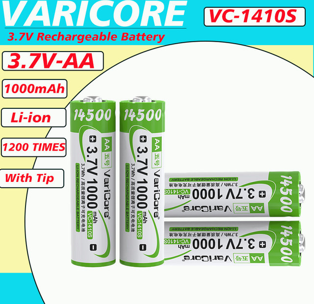 VariCore 14500 AA Li-Ionen-Akku mit Spitze, 3,7 V, 1000 mAh, Farbe: Grün - Bild 1