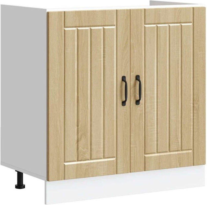 Spülenunterschrank Lucca von Vidaxl in Eiche Natur Braun aus Holzwerkstoff mit Drehtüren im Landhausstil - Bild 1