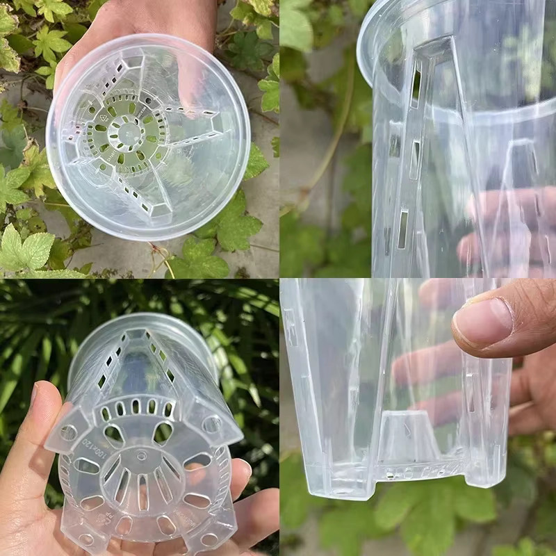 5er Set transparente Kunststoff-Blumentöpfe zur Wurzelkontrolle für Orchideen und Zimmerpflanzen - Bild 2