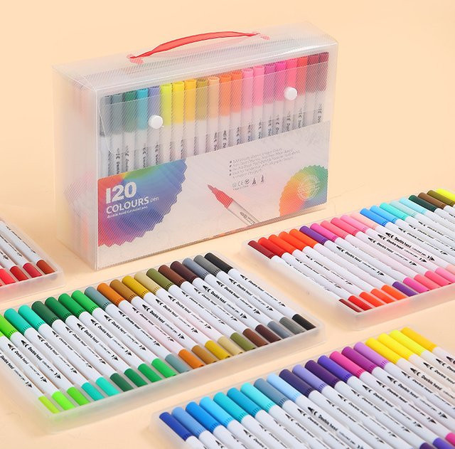 Anowee Doppelkopf-Kunstmarkierungsstifte auf Wasserbasis mit Brush-Spitze, 120 Farben, waschbar, ideal für Malerei, Graffiti und Schule - Bild 1