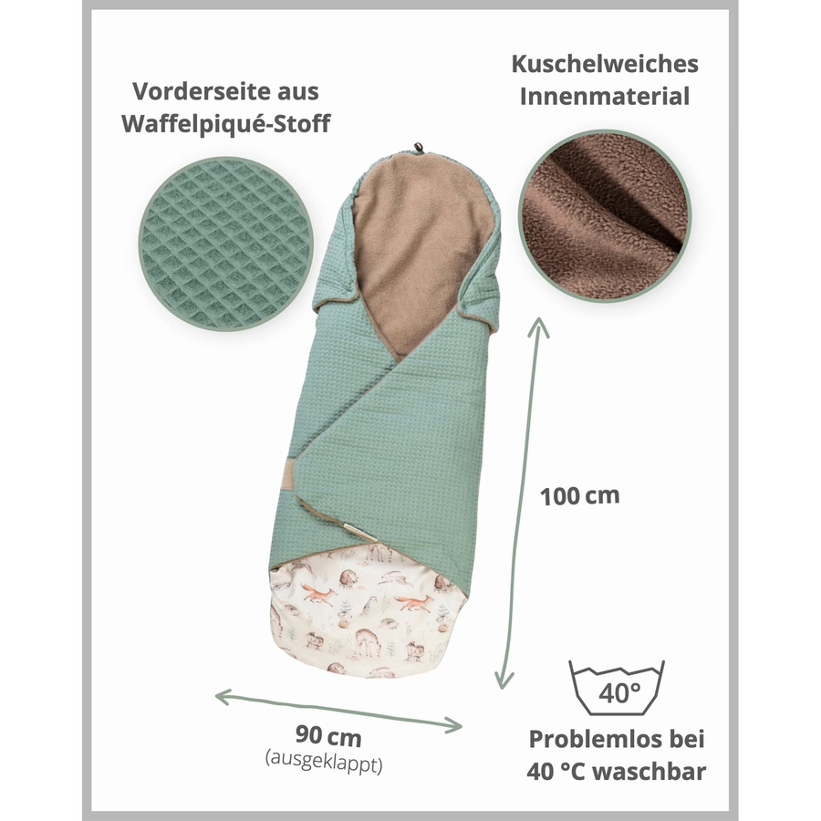 Ullenboom Einschlagdecke aus Waffelpiqué für Babys, wattiert mit 2.5 TOG, mehrfarbig mit geometrischem Muster - Bild 3