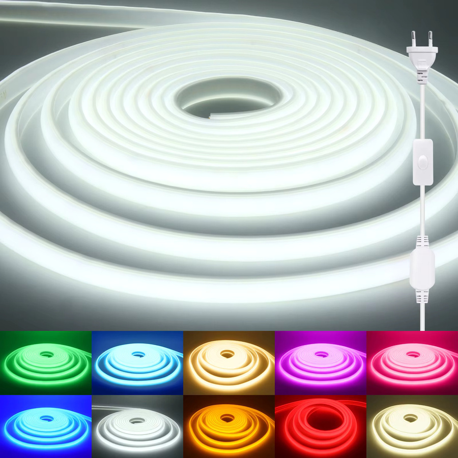 HEGEHE COB LED Neonlicht Streifen Wasserdicht für Garten und Haus, AC 220V Flexibles Silikon Band in Eisblau, Rosa, Gelb, Lila, Weiß oder Rot - Bild 2