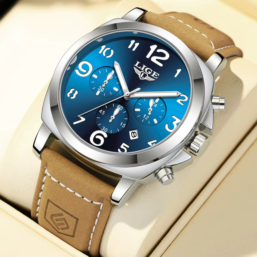 LIGE Chronograph, Quarz, Leder, Blau, Herren - Bild 2
