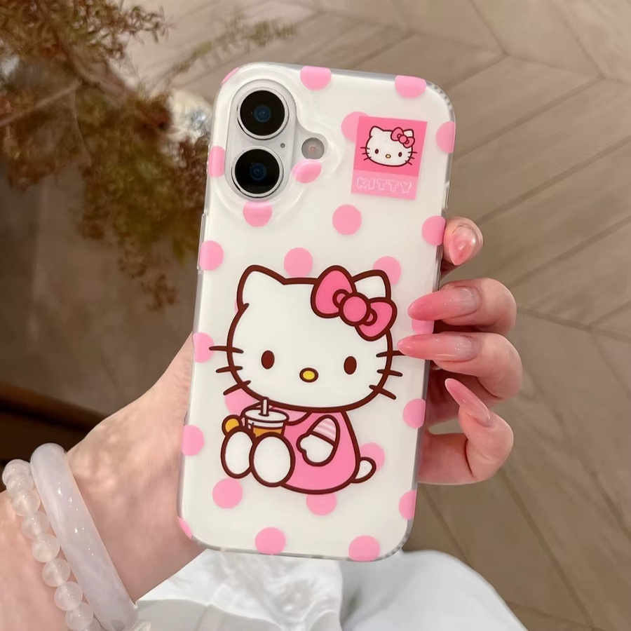 Sanrio Hello Kitty Handyhülle mit Polka Dot Milchtee Design für iPhone 17 Pro 16 15 Pro Max stoßfeste Hartschale - Bild 2