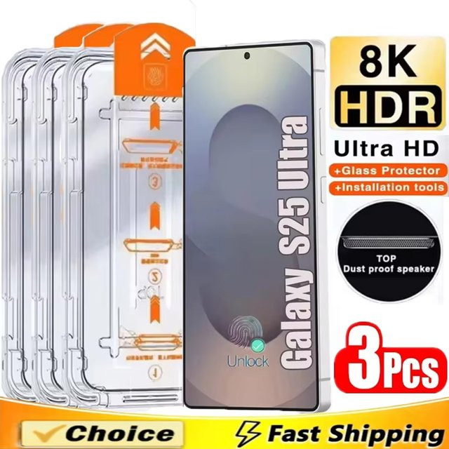 Displayschutzfolie aus gehärtetem Glas für Samsung Galaxy S26 Ultra S25 Ultra S24 Ultra S25 Edge S25 Plus S25 S23 Plus S22 S21, transparent, 1-3 Stück - Bild 1