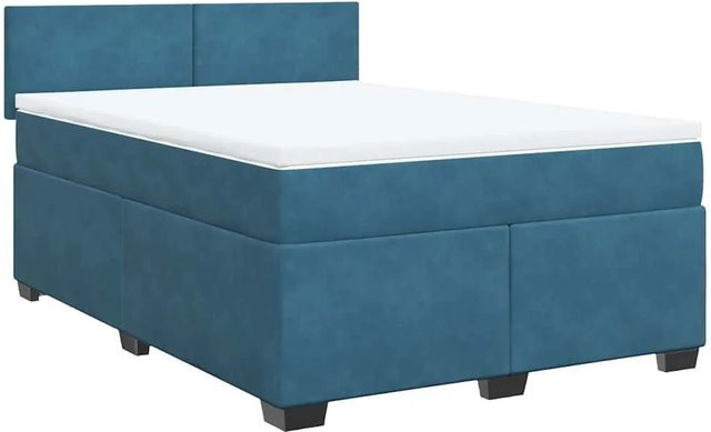 vidaXL Boxspringbett mit Matratze in Blau aus Samt mit USB-Ladeport und Unterbettbeleuchtung B/T/H: 140 x 190 x 100,5 cm - Bild 1