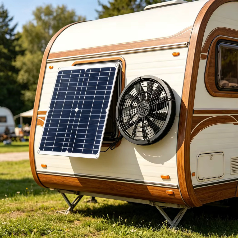 EESBAO Solarbetriebenes 6-Zoll-Abluftventilator-Set in Schwarz für Gewächshaus, Hundehütte und Wohnmobil - Bild 2