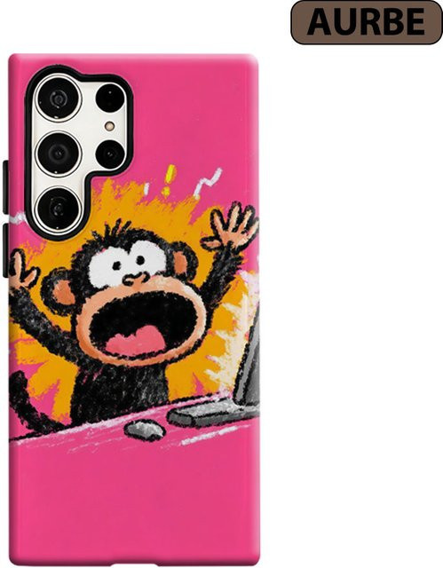 Aurbe Handyhülle für Samsung Galaxy S26 S25 S24 S23 Ultra Plus mit HD Hard Excited Monkey Design in Pink und doppelschichtiger Folienabdeckung - Bild 1