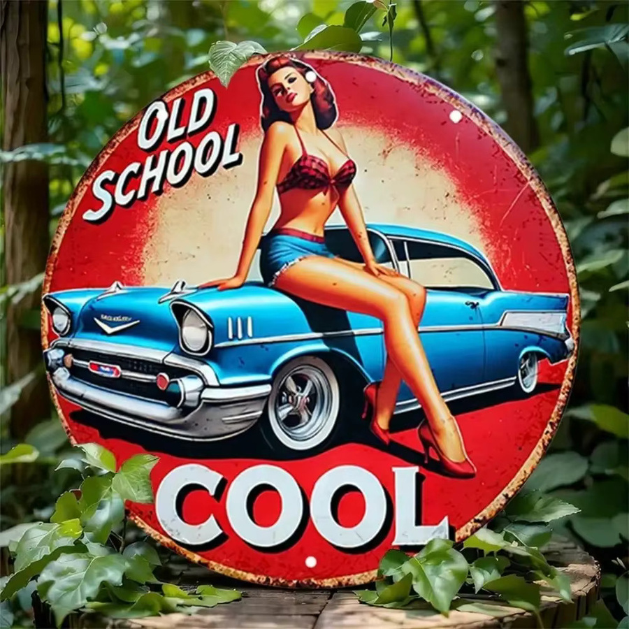 CIFBUY Vintage Metall-Wandkunst Retro Pin-Up-Girl Schild, Mehrfarbig, Breite: 20,32 cm, Höhe: 20,32 cm - Bild 2