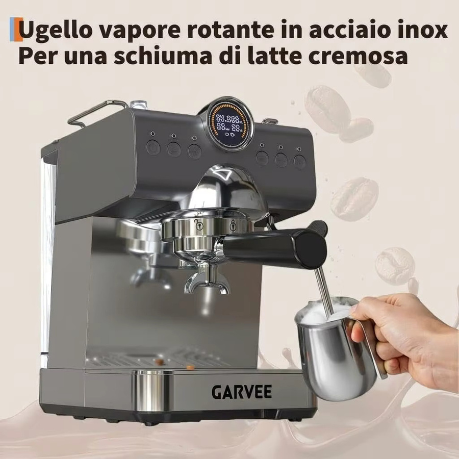HiMISS Halbautomatische Italienische Kaffeemaschine in Silber mit 1450W, 20 Bar Druck, Milchaufschäumer, 1,5l Wassertank und LED-Display - Bild 4