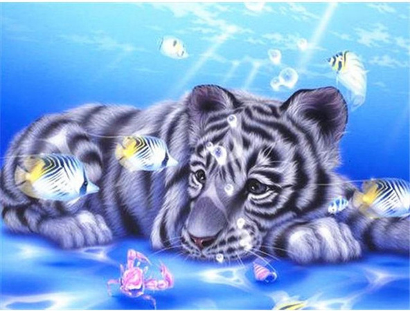 FIYO Diamond Painting Set Weißer Tiger 5D DIY Diamantmalerei Mosaik Stickerei B x H: 20 x 30 cm