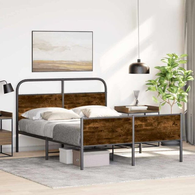 vidaxl Metallbett aus Holzwerkstoff und Stahl in Braun, B/T/H: 200 x 120 x 100 cm - Bild 1