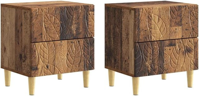 vidaXL Nachttisch Set 2 Stück Altholz Braun aus Holzwerkstoff B/T/H: 43 x 34,5 x 48 cm - Bild 1
