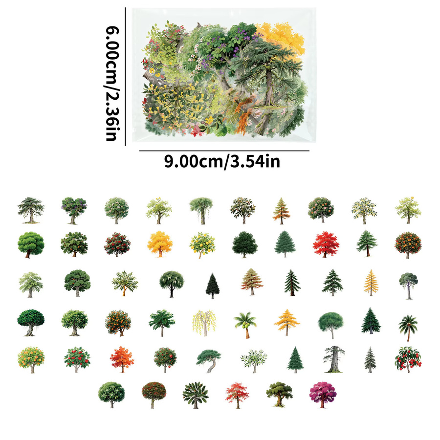 Cartoon Wald Pflanze Aufkleber Set mit transparenten Motiven für DIY Dekoration und Schreibwaren, 56 bis 112 Stück, Mehrfarbig - Bild 5