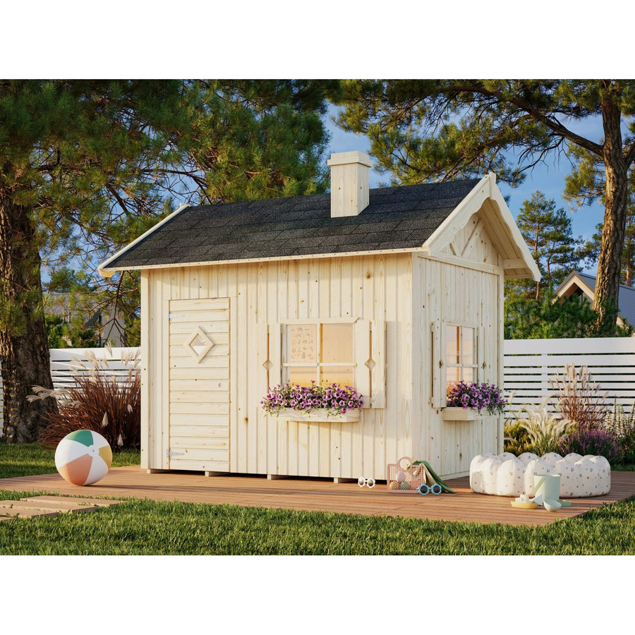 Palmako Spielhaus Grete aus Fichtenholz in Natur und Braun mit Schlafboden, Schornstein und Blumenkästen, B/T/H: 258 x 220 x 223 cm - Bild 2