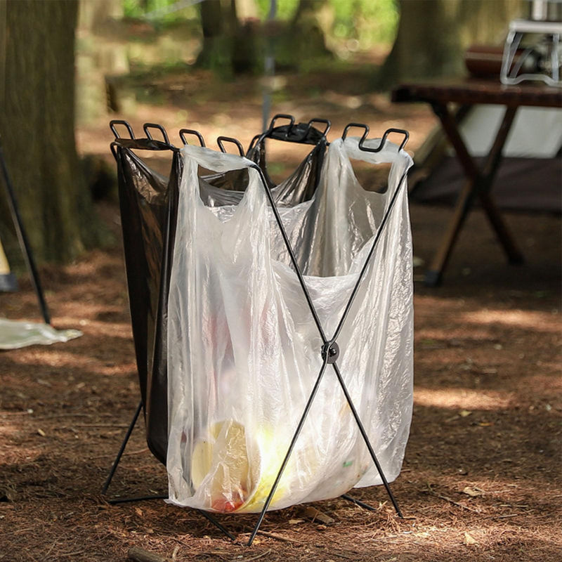 Fishine Tragbarer Müllsackhalter aus Edelstahl, faltbarer Müllständer für Camping und Outdoor, Farbe: Silber/Schwarz - Bild 2