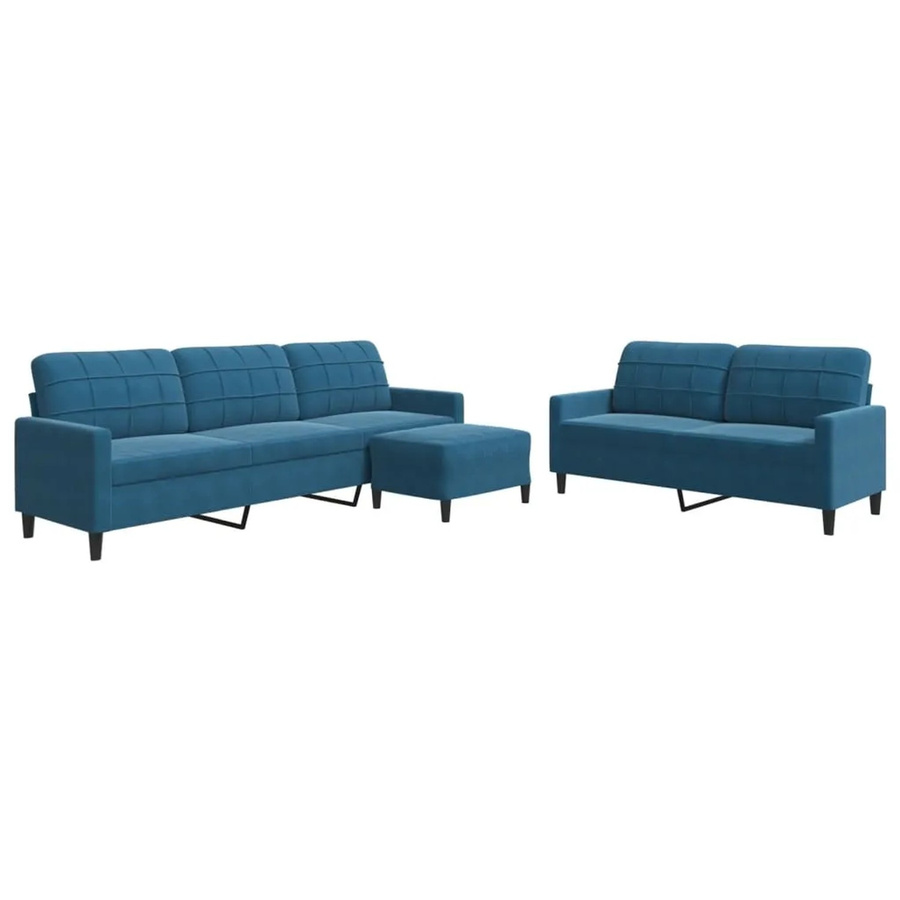 vidaXL 3-teilige Sofagarnitur in Blau aus Samt mit 3-Sitzer-Sofa, 2-Sitzer-Sofa und Fußhocker sowie Metallgestell - Bild 2