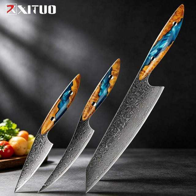 XITUO Japanisches Kochmesser-Set aus 67-lagigem Damast mit VG10-Stahlkern in Multicolour - Bild 1