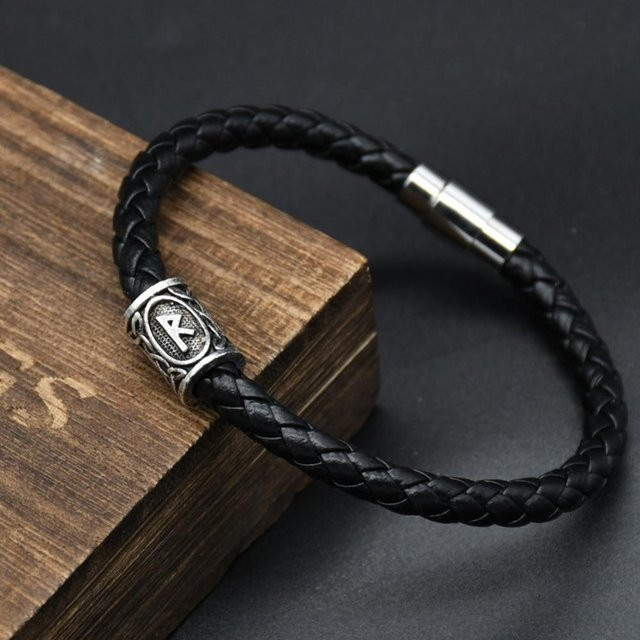Rui Di Armband, Leder, Runen Anhänger, Perlen, 19cm, Unisex - Bild 1